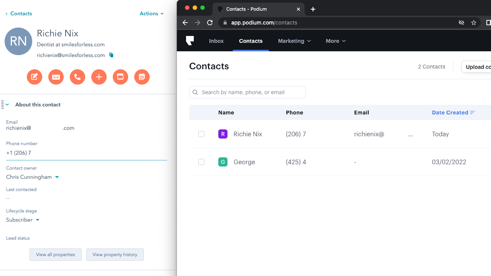 Automatically sync new contacts in HubSpot to your Podium account